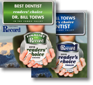 Awards for Dr. Bill Toews, a recognized dentist in Comox BC